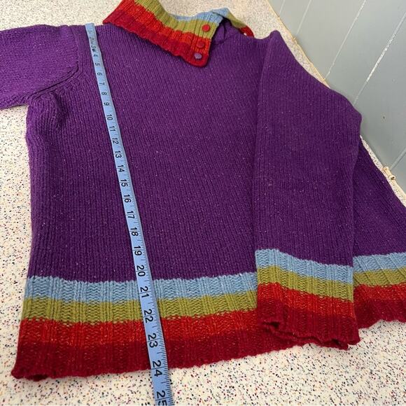 Nua Merino Wool Silk Sweater Striped Turtleneck Artsy Folk Purple Women's Size L - Picture 7 of 7